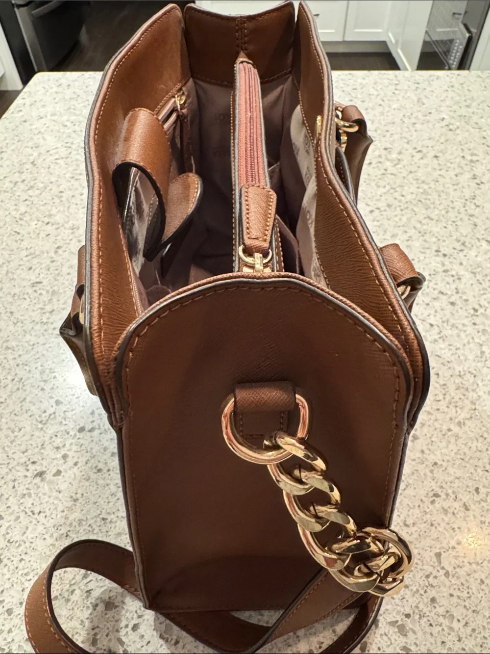 Michael Kors Cognac Saffiano Satchel with Gold Hardware